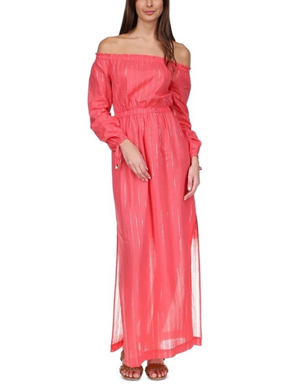 MICHAEL Michael Kors Women's Off-The-Shoulder XS Sangria Maxi Long Sleeve Dress